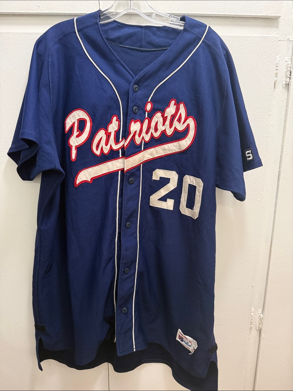 Vintage Patriots Blue Baseball Jersey Shirt - Size XL